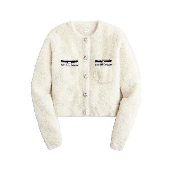 J. Crew Sweaters - NWT J.Crew Sweater Lady Jacket in Light Bone Navy Brushed Yarn Cardigan XXS